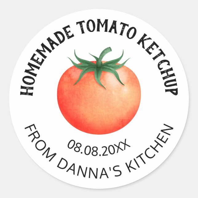 Adesivo Rótulo de conserva de Ketchup de tomate com tomate (Frente)