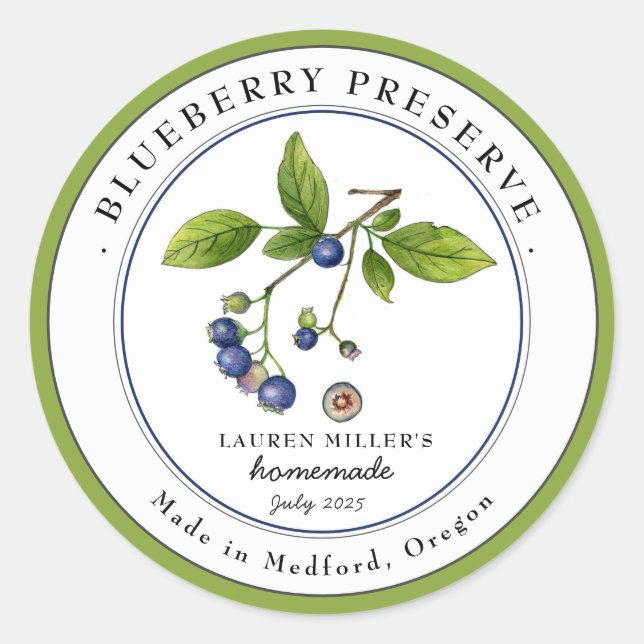Adesivo rótulo de conserva de mirtilo Vintage Blueberry Ja (Frente)