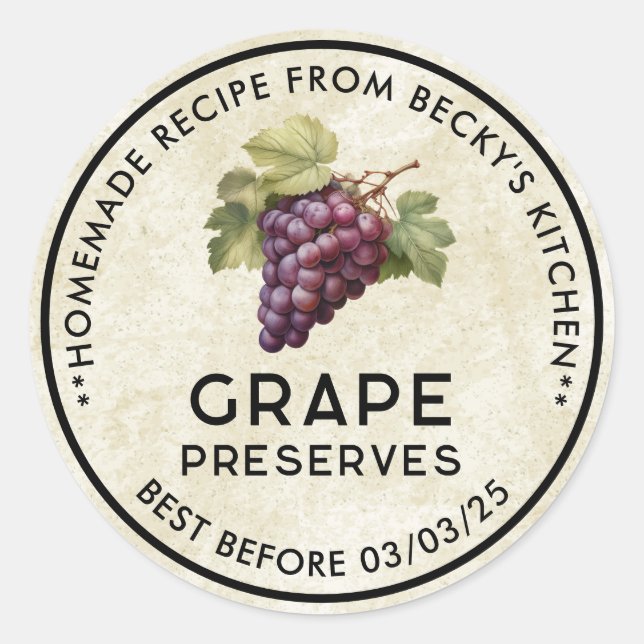 Adesivo rótulo de conserva de uvas tintas vintage (Frente)