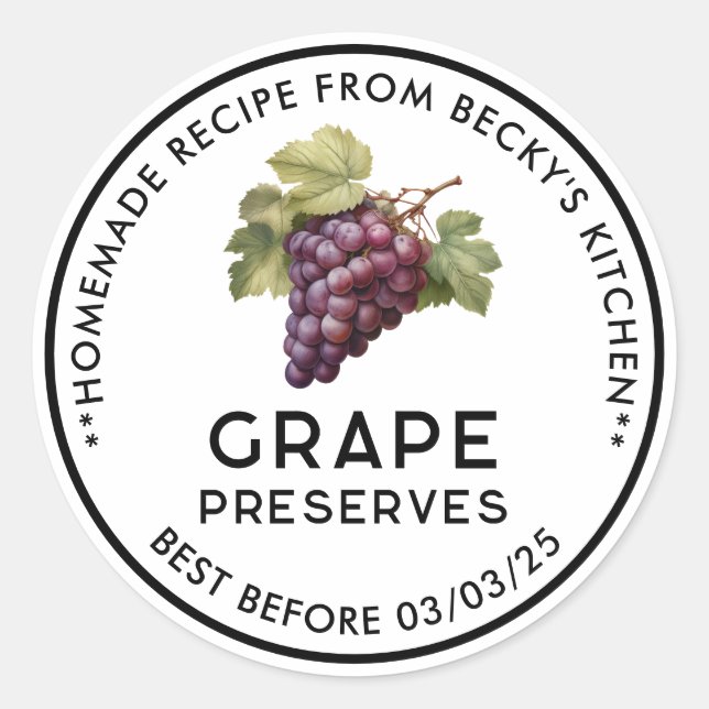 Adesivo rótulo de conserva de uvas vermelhas caseiras (Frente)