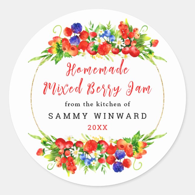 Adesivo Rótulo de Conservas de Geleia de Frutas Vermelhas  (Frente)