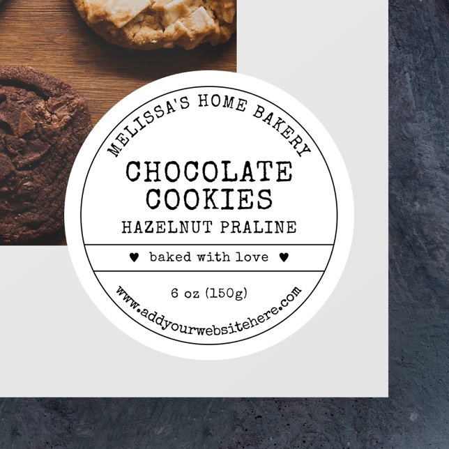 Adesivo Rótulo de Cookies Vintage Rustic Preto & Branco (Minimalist vintage style round bakery food labels with vintage fonts & minimal layout)