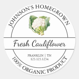 Adesivo Rótulo de couve-flor orgânica fresca para jardim d