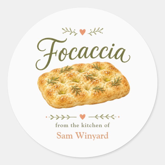 Adesivo Rótulo de Cozinha de Pão Focaccia Caseiro (Frente)