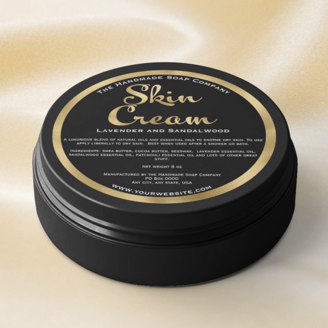 Adesivo Rótulo de Creme para Pele Preto e Dourado com Ingr (Criador carregado)