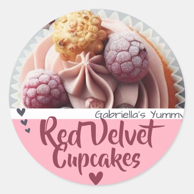 Adesivo Rótulo de Criação do Modelo de Foto do Cupcake Red (Frente)