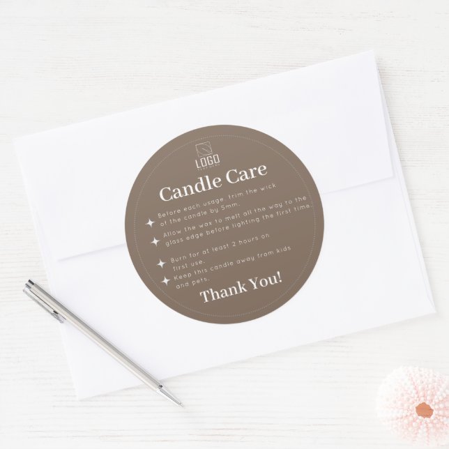 Adesivo Rótulo de Cuidados com Vela Simples Marrom (Envelope)