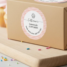 Rótulo de cupcake caseiro em xadrez gingado rosa