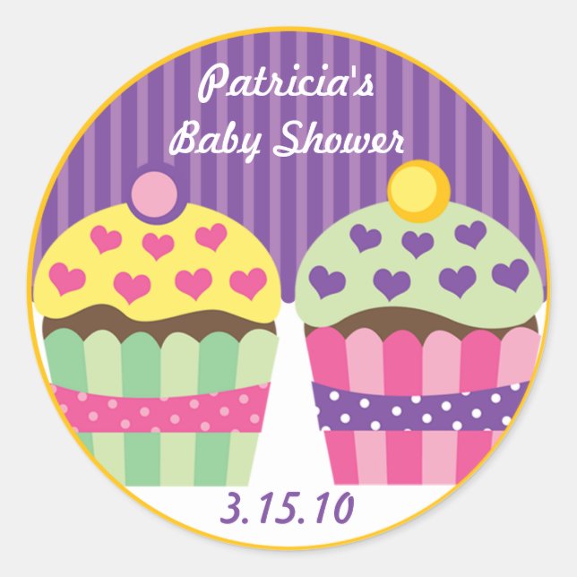 Adesivo Rótulo de Cupcakes Cardíacos (Frente)
