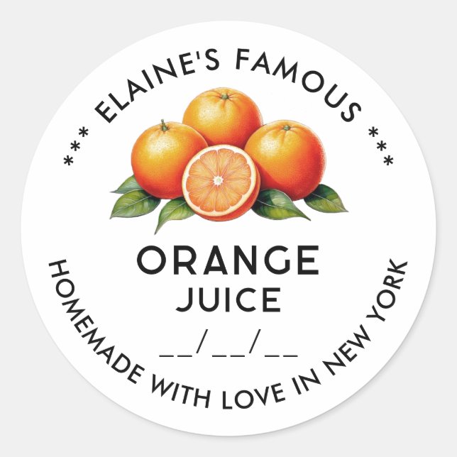 Adesivo Rótulo de data para suco de laranja caseiro (Frente)