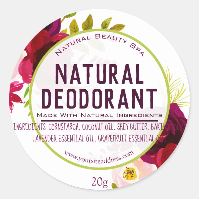 Adesivo Rótulo de desodorante natural personalizável (Frente)