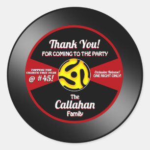 Adesivo Rótulo de Disco de Vinil 45 Aniversário Obrigado