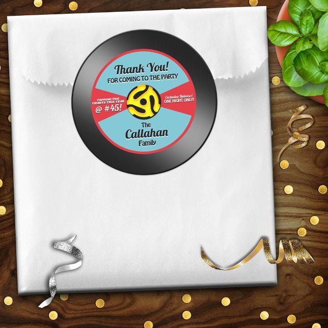 Adesivo Rótulo de Disco de Vinil 45 Aniversário Obrigado (Criador carregado)