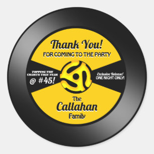 Adesivo Rótulo de Disco de Vinil 45 Aniversário Obrigado