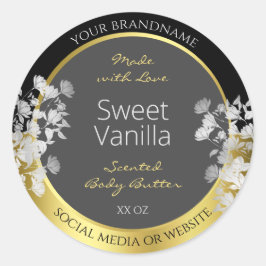 Adesivo Rótulo de embalagem do produto Floral Dourado e Ci