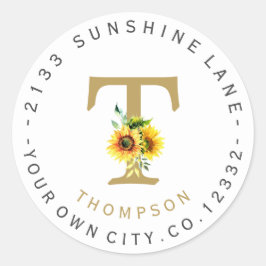 Adesivo Rótulo de Endereço Circular do Monograma de Flores