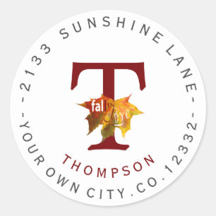 Adesivo Rótulo de Endereço Circular do Monograma de Queda 