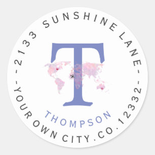 Adesivo Rótulo de Endereço Circular do Monograma do Mapa