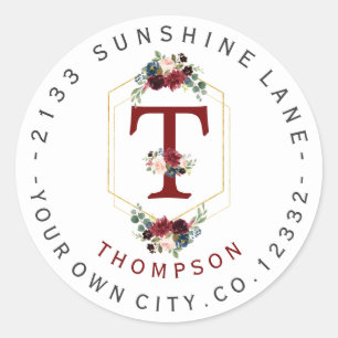 Adesivo Rótulo de Endereço Circular do Monograma Dourado