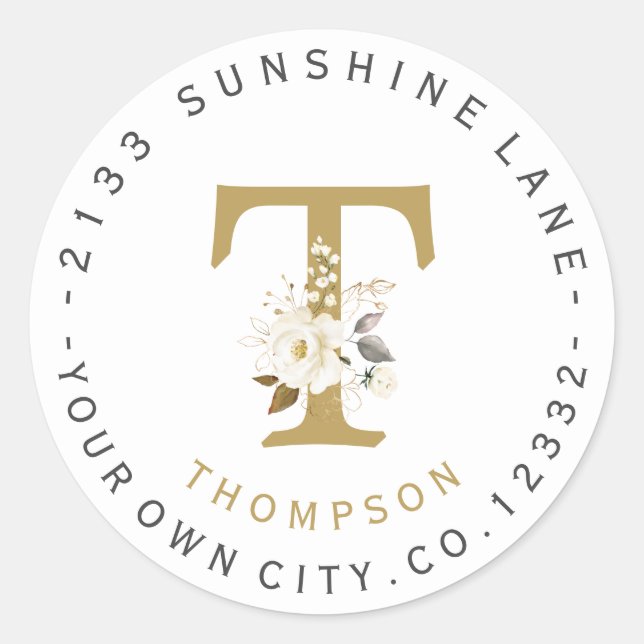Adesivo Rótulo de Endereço Circular do Monograma Dourado F (Frente)