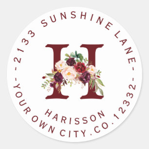 Adesivo Rótulo de Endereço Circular do Monograma Floral 