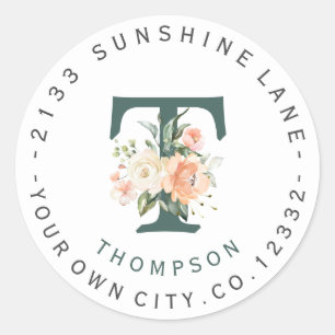 Adesivo Rótulo de Endereço Circular do Monograma Floral 