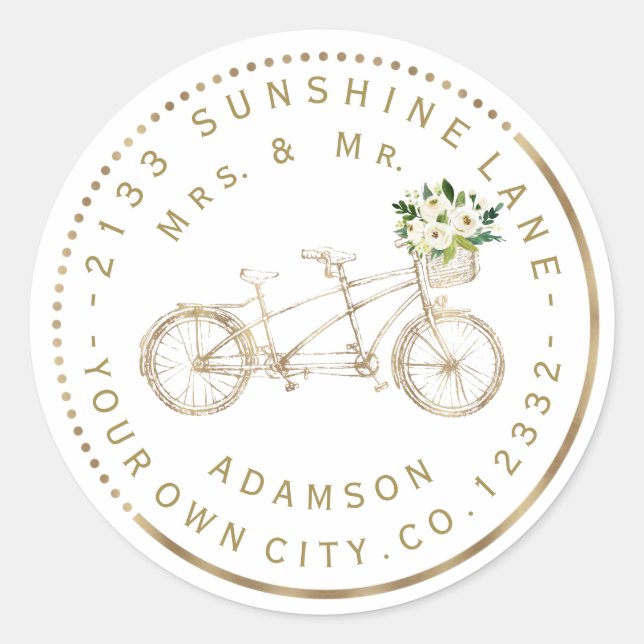 Adesivo Rótulo de Endereço Circular Floral de Bicicleta Do (Frente)