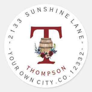 Adesivo Rótulo de Endereço Circular Floral do Barrel Burgu