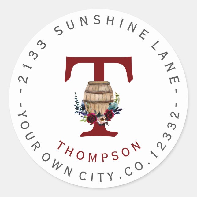 Adesivo Rótulo de Endereço Circular Floral do Barrel Burgu (Frente)