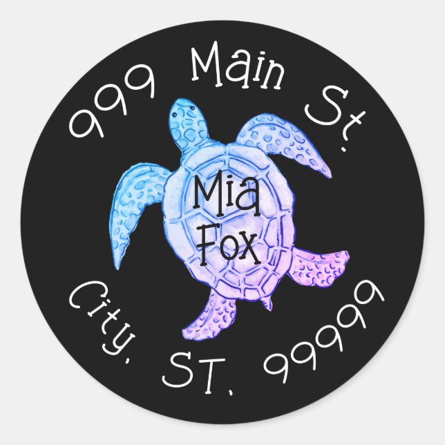Adesivo Rótulo de endereço da tartaruga marinha aquosa (Frente)