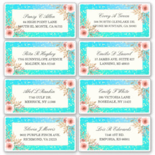 Adesivo Rótulo de Endereço de Casamento Dourado de Teal 