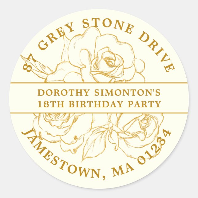 Adesivo Rótulo de Endereço de Devolução de Rosa Dourada de (Frente)
