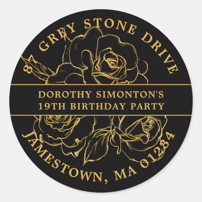 Adesivo Rótulo de Endereço de Devolução de Rosa Dourado de (Frente)