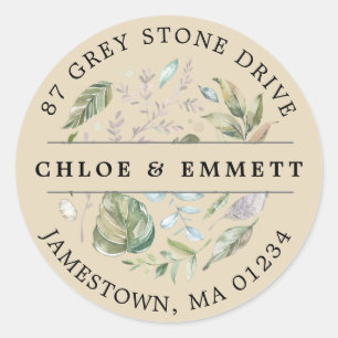 Adesivo Rótulo de Endereço de Retorno Botânico Rustic