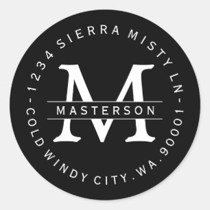 Adesivo Rótulo de Endereço de Retorno Circular BW do Monog