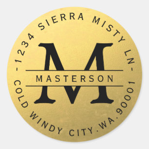 Adesivo Rótulo de Endereço de Retorno Circular Dourada do