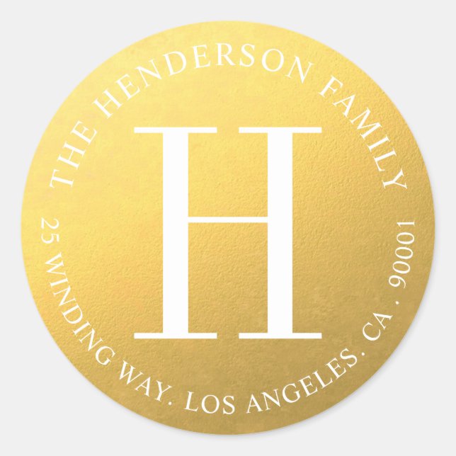 Adesivo Rótulo de Endereço de Retorno Circular Dourado do  (Frente)