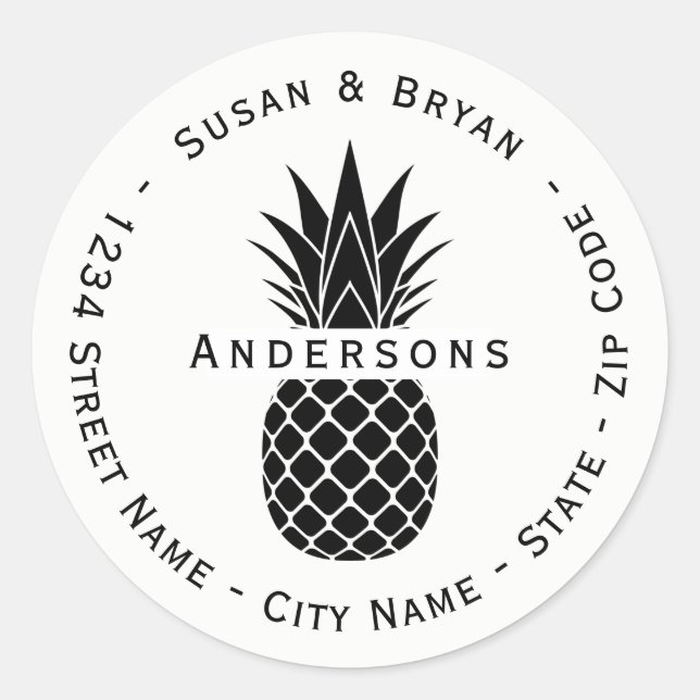 Adesivo Rótulo de Endereço de Retorno de Abacaxi Tropical  (Frente)