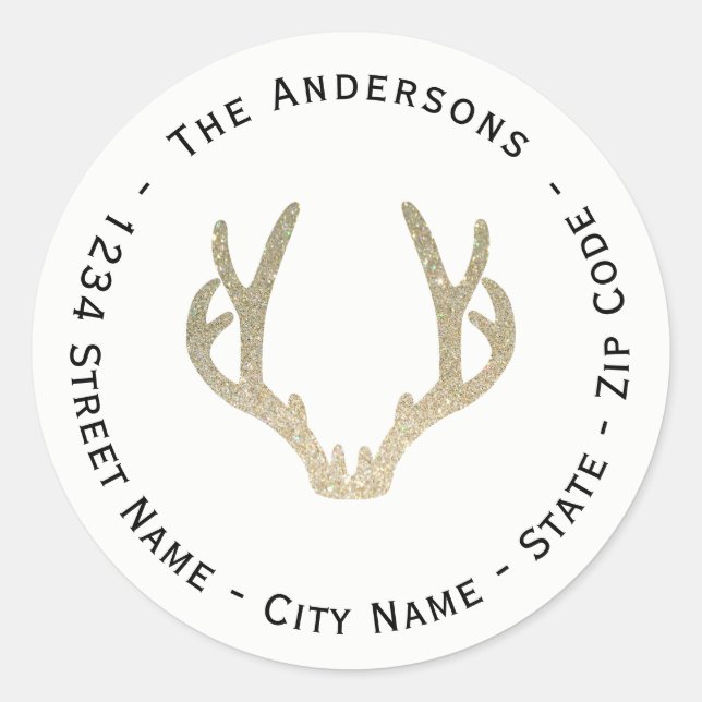 Adesivo Rótulo de Endereço de Retorno de Antler com Glitte (Frente)