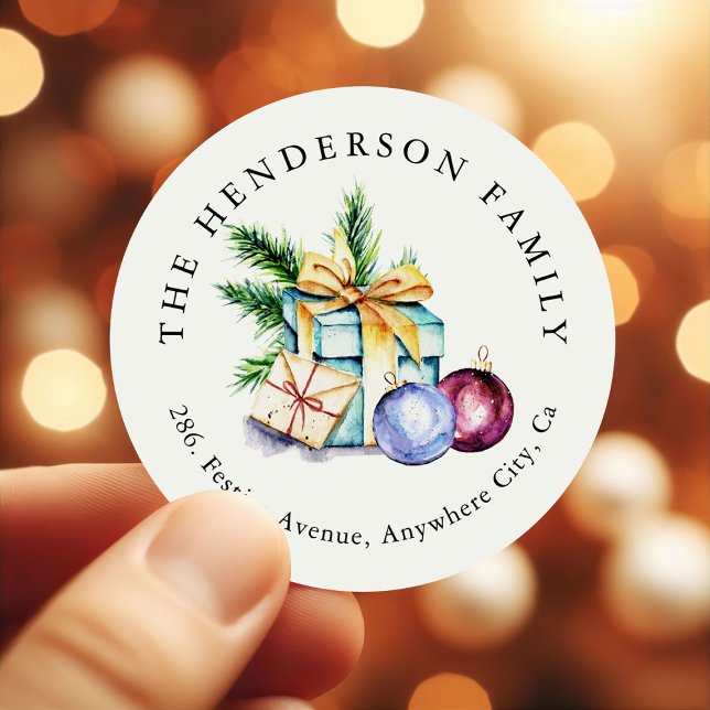 Adesivo Rótulo de Endereço de Retorno de Natal em Aquarela (Criador carregado)