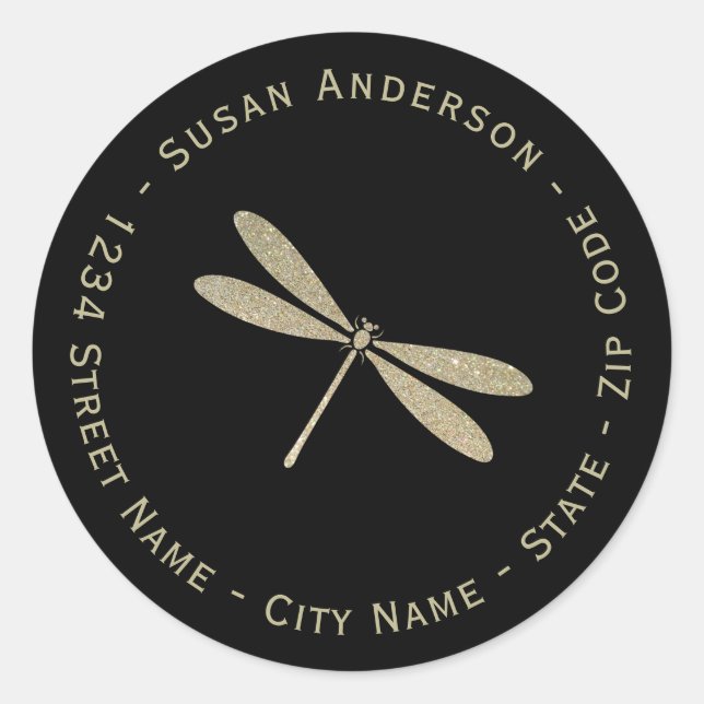Adesivo Rótulo de Endereço de Retorno do Dragonfly Glitter (Frente)