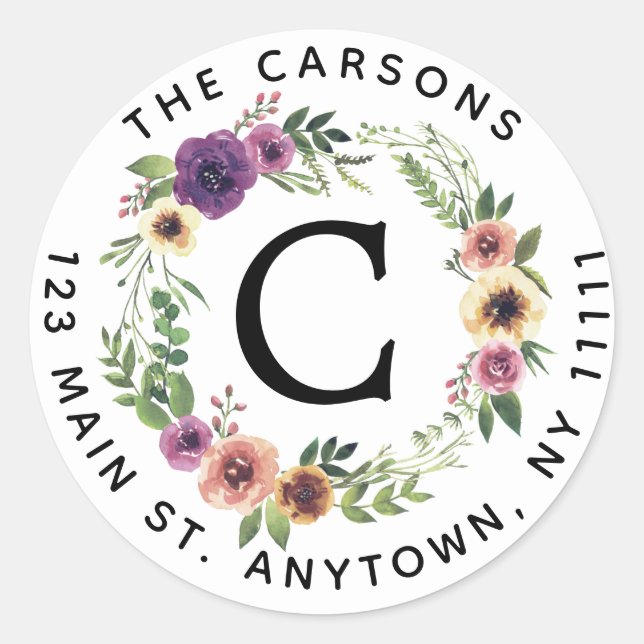 Adesivo Rótulo de Endereço de Retorno do Monograma Redonda (Frente)