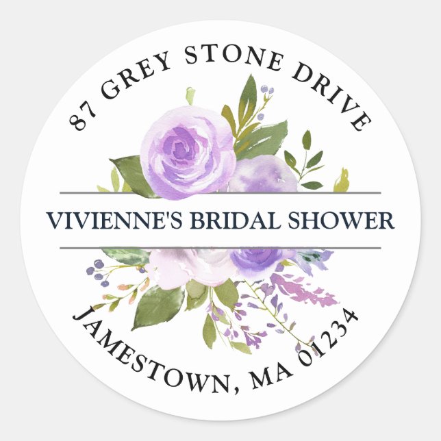 Adesivo Rótulo de Endereço de Retorno Floral Roxo Rústico (Frente)