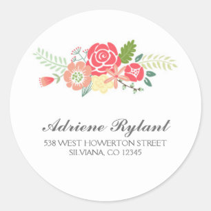 Adesivo Rótulo de Endereço do Círculo Floral Simples