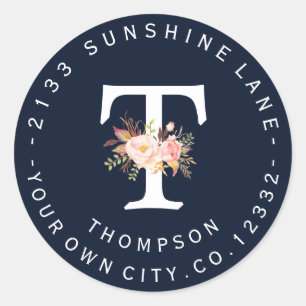 Adesivo Rótulo de Endereço do Marinho Azul Monograma