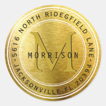 Rótulo de Endereço Monograma em Metálico Dourado