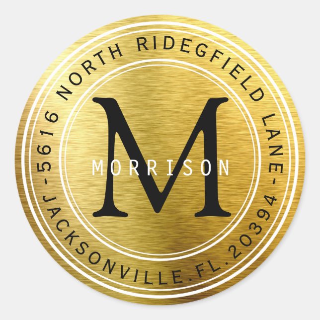 Adesivo Rótulo de Endereço Monograma em Metálico Dourado (Frente)