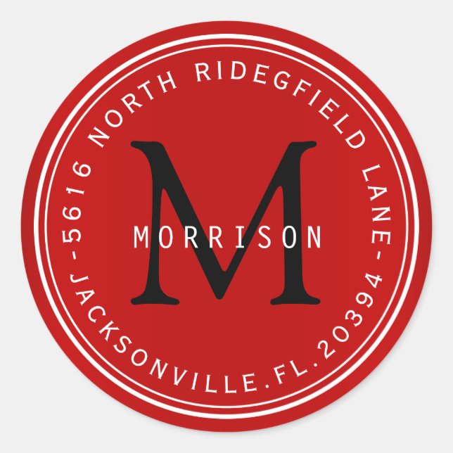 Adesivo Rótulo de endereço monograma em vermelho escuro (Frente)