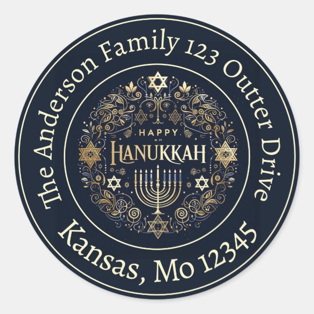 Adesivo Rótulo de Endereço Personalizado do Hanukkah Feliz (Frente)