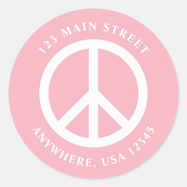 Adesivo Rótulo de Endereço Rosa Retro Sinal de Paz (Frente)